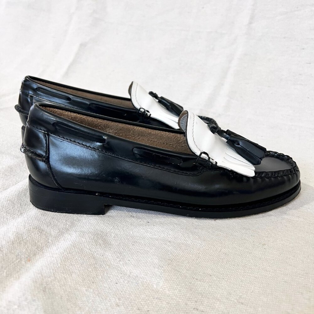 Weejuns Esther Kiltie Leather Tassel Loafers Black & White Size 6 - Picture 5 of 15